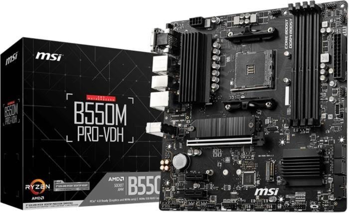 MSI B550M PRO-VDH Moederbord, AMD AM4, DDR4-SDRAM, maximaal 128GB, Gigabit Ethernet