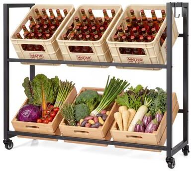 Costway 2-Tier Drink Crate Rack with 4 Universal Wheels for Beer and Water Kitchen and Bar-Black