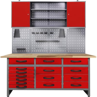 Werkstatt-Set ONDIS24 "Konny", rot (rot, grau), B:160cm H:205cm T:60cm, Edelstahl, Werkbänke, 160 cm, inkl. Hakenset