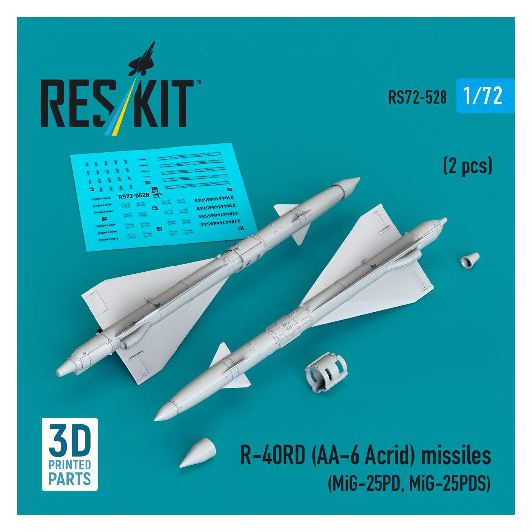 ResKit R-40RD (AA-6 Acrid) missiles (2 pcs) (MiG-25PD, MiG-25PDS) (3D Printed) (RS72-0528)