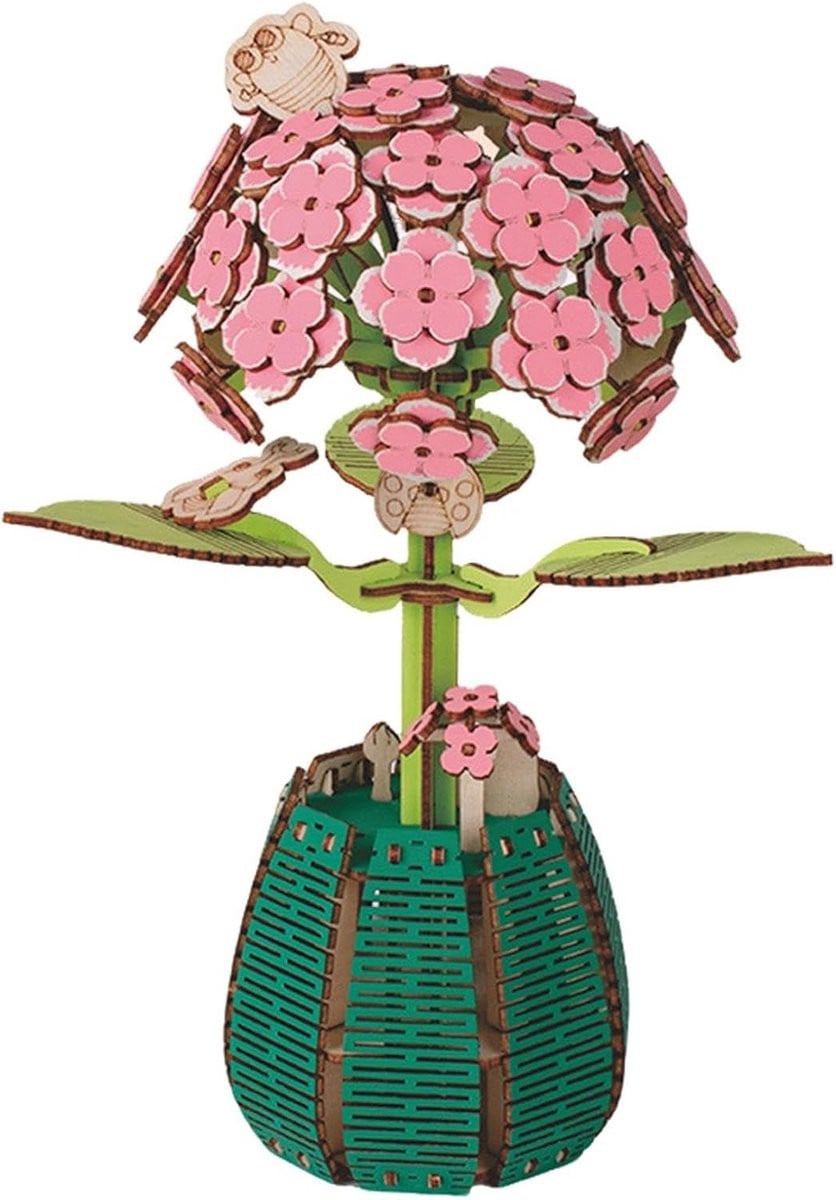 3D Houten Bloemenpuzzel Knutselset voor Decoratief Hortensia Boeket