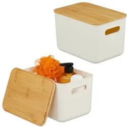 Relaxdays Aufbewahrungsbox mit Deckel 2er Set Weiß,Hellbraun