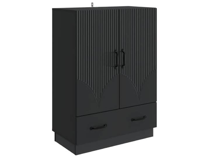 KPOTUERTU Sideboard Schwarz 66 x 34,5 x 92 cm Holzwerkstoff Buffet, verstellbare Regale, Schubladen, offene Fächer, Esszimmer, Wohnzimmer, Flur