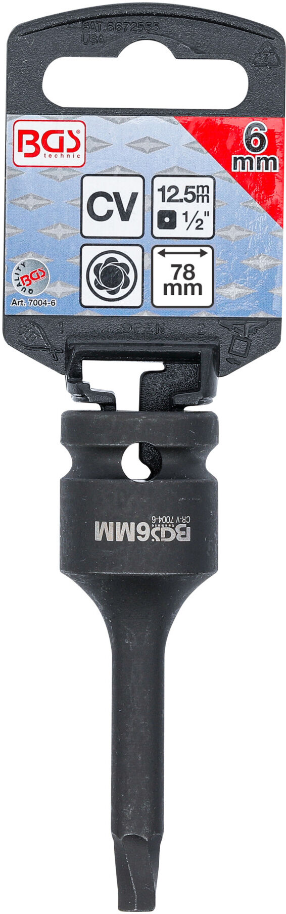 BGS Schraubenausdreher 7004-6, Antrieb Innenvierkant 12,5 mm (1/2"), für defekten Innensechskant 6 mm ; BGS technic)