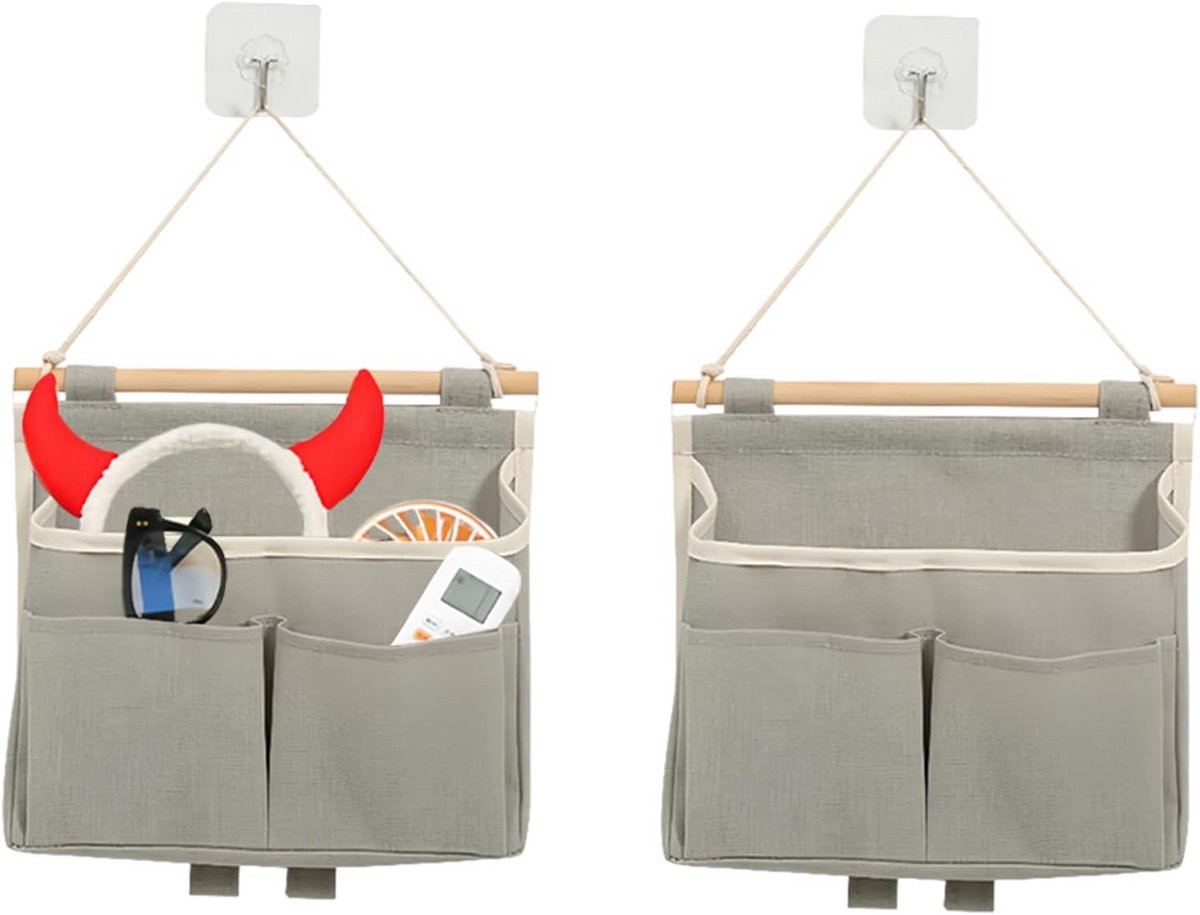 Set van 2 Wandhangers Organizer Tassen voor Opslag - Katoen Linnen met Haken