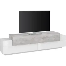 Dmora Fernsehschrank Teo, Niedriges Sideboard für Wohnzimmer, Sockel für TV-Möbel, 100 % Made in Italy, cm 200x45h52, Weiß glänzend und Zement