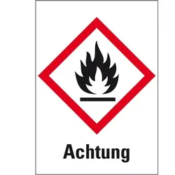 Aufkleber I Gefahrensymbol Flamme GHS 02, Achtung, Folie, 52x74mm, GHS-Verordnung