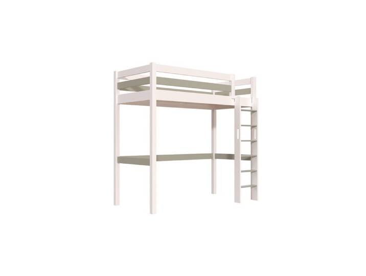 ABC MEUBLES Lit en hauteur 1 place bois Sylvia 90x200 échelle droite Blanc/Moka