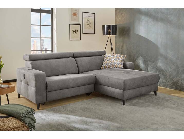 Ecksofa JOCKENHÖFER GRUPPE Doppio L-Form, B: 247 cm, mit elektr. Relaxfunktion und , grau, B:247cm T:100cm, Korpus: 100% Polyester;Kissen: 80% Polyester, 20% Baumwolle, Sofas, Ecksofa, Kopfteilverstellung, USB-Anschluss, induktive Ladestation & Zierkissen