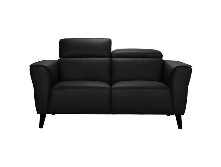 P & B 2-Sitzer-Sofa, Schwarz, Holz, Echtleder, Büffelleder,Büffelleder, Kautschukholz, vollmassiv, 164x92.5x96.5 cm, Wohnzimmer, Sofas & Couches, Sofas, Ledersofas