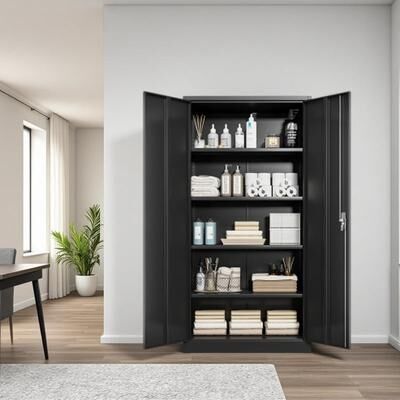 VIVIADORE Heavy Duty Metal Storage Cabinet with Lock,2 Door Steel Garage Cabinet with Adjustable Shelves,3-Point Security System