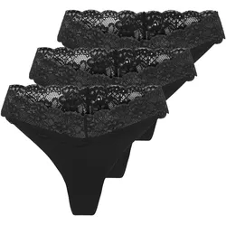 ONLY Damen Strings, 3er Pack - ONLCHLOE LACE THONG, Spitze Schwarz / XS