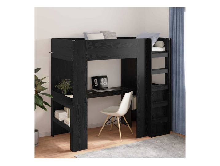 furnicato Bett Loft-Bettenrahmen mit Schreibtisch 203x111,5x175 cm Schwarz (1-tlg), Mit Regalen ausgestattetes Hochbett mit integriertem Schreibtisch