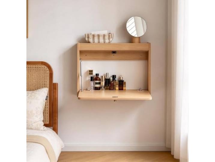 PGZMDTWI Schwebender Schminktisch, Klappbarer Make-up-Tisch aus Holz Platzsparendes Design im minimalistischen Stil für Ankleide, Schlafzimmer und Bad(A)