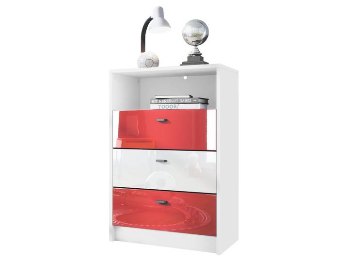 KOMMODE Pino Fronten Rot, Weiß & Rot