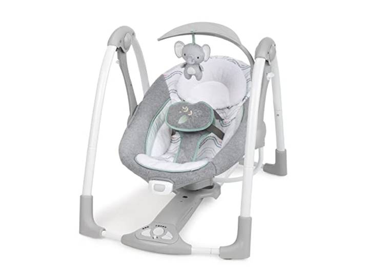 Ingenuity ConvertMe 2-in-1 Babyschaukel & Babywippe, Baby wippe elektrisch,, tragbar, Vibrationen, Naturgeräusche, 0–9 Monate, max. 9 kg – Swell