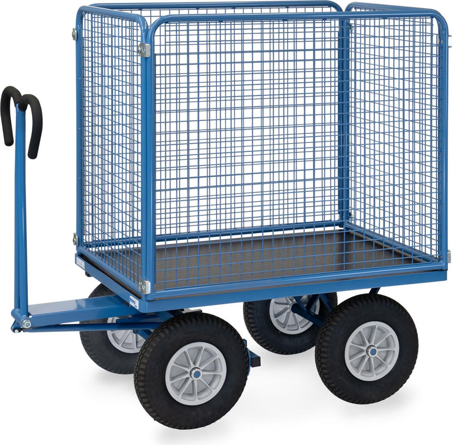 Fetra Handpritschenwagen mit hohen Drahtgitterwänden und Polyurethanbereifung, 1135x795mm Ladefläche 750kg Tragkraft