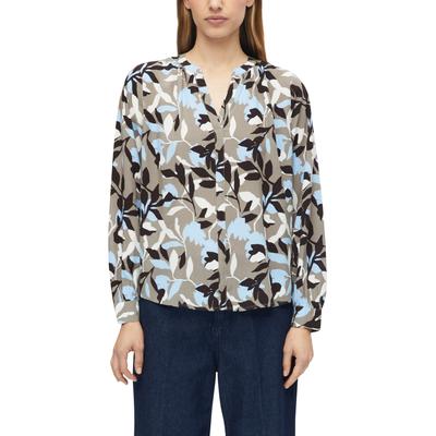 Langarmbluse S.OLIVER, Damen, Gr. 38, bunt (taupe aop), Web, Obermaterial: 100% Viskose, bedruckt, hüftbedeckend, V-Ausschnitt, Blusen, im Tunika-Look und mit floralem Muster