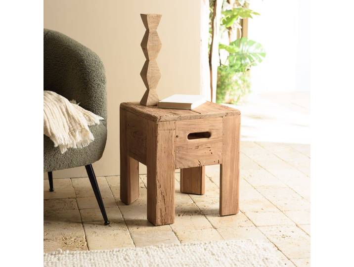 Tabouret carré 35x35cm pin recyclé