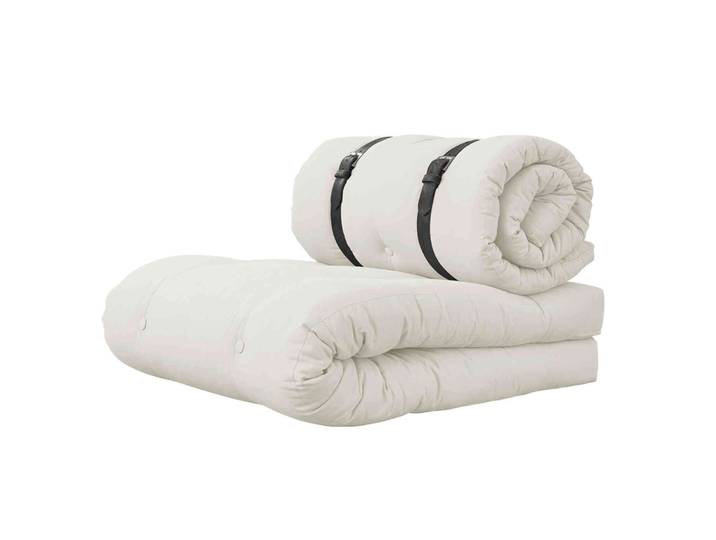 Matelas futon et pouf 2 en 1 BUCKLE-UP écru 70x200
