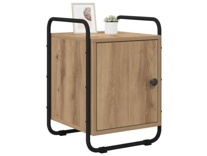 KTHLBRH Nachtschrank 2 Stück Eiche Handwerk Holz Engineered Tür mit Scharnier, Struktur aus verzinktem Stahl, kratzfeste Schutzelemente, matte schwarze Griffe