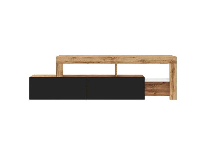 Selsey TV Schrank Board Sideboard Fernsehtisch Fernsehschrank 172 cm LED Beleuchtung Asymmetrisch Wotan Eiche Schwarzer Front Asten
