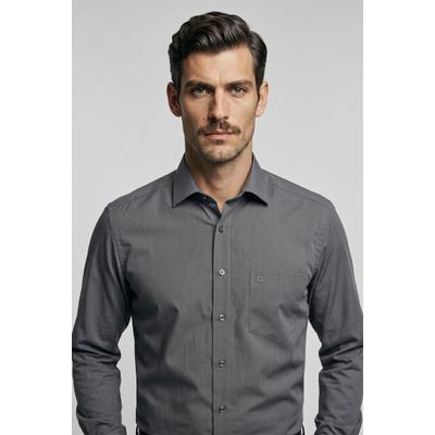 Businesshemd OLYMP "Luxor modern fit", Herren, Gr. 39, N-Gr, grau (mittelgrau), Web, Obermaterial: 100% Baumwolle, modern fit hüftbedeckend, 2-Knopf-Manschette, Hemden, Modern fit, New-Kentkragen, schlichtes Design
