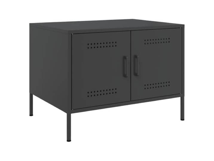 Schwarz Couchtisch 68x50x50,5cm Stahl Industrieller Stil, kaltgewalzter Stahlrahmen, verstellbare Schraubfüße, Tür, Zeitschriftenregal