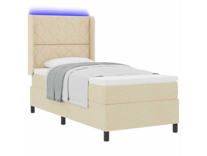 vidaXL LED Boxspringbett mit Kopfteil Creme 90 x 200 cm Stoff