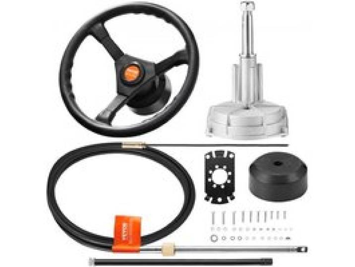 VEVOR Außenbord-Lenksystem-Kit, 14 Fuß Bootssteuerkabel, Standard 3/4 Zoll Konische Welle, 13,5 Zoll Lenkrad, Alu-Marine-Lenksystem, für Yachten, für Yachten, Fischerboote usw.