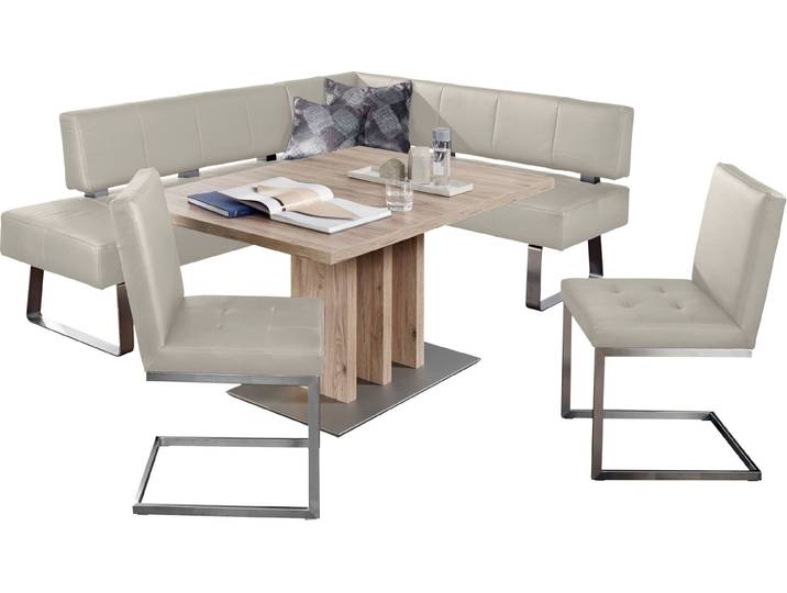 Eckbankgruppe, Nappaleder, Grau, 195×67 cm, Ausziehbar, Modern, K+W-Polstermöbel
