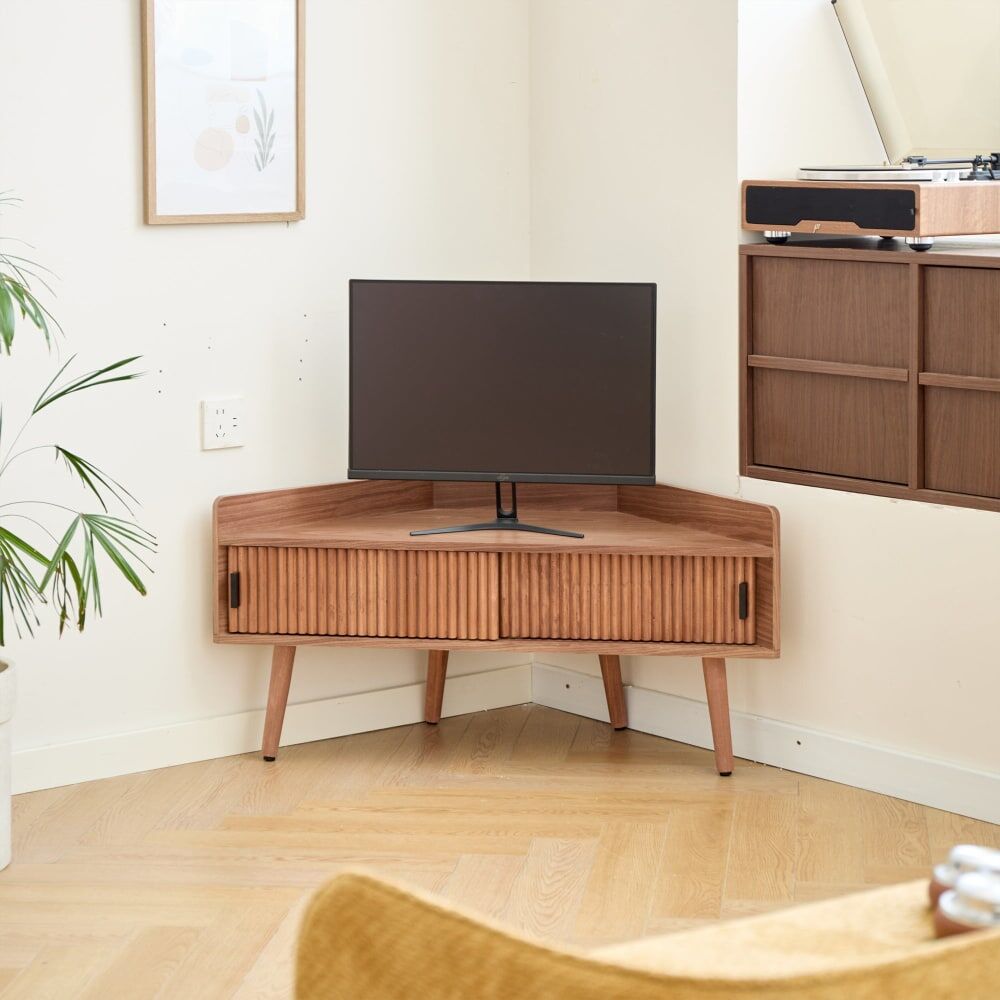 Nordlys Mueble de tv de esquina en nogal con 2 puertas marrón oscuro