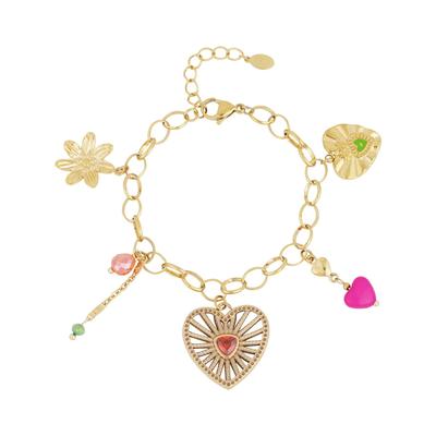 Charm-Armband ADELIA´S "LIVAYA", gold (goldfarben), Armbänder, Damen, yehwang_16, Stahl, Charm-Armband, Stylisch mit Herz- und Blumenanhängern