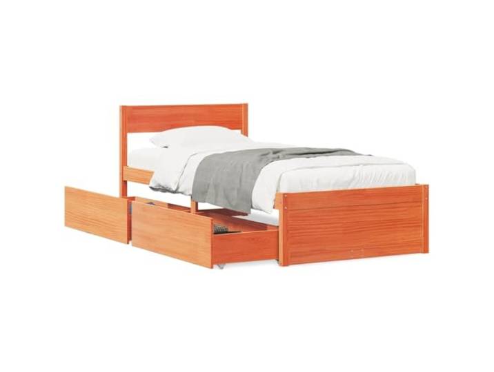 PUGYNBK Massivholzbett Kiefer 100 x 200 mit Schubladen Struktur mit Kopfteil, robuste Lamellen, integrierte Aufbewahrung, ohne Matratze