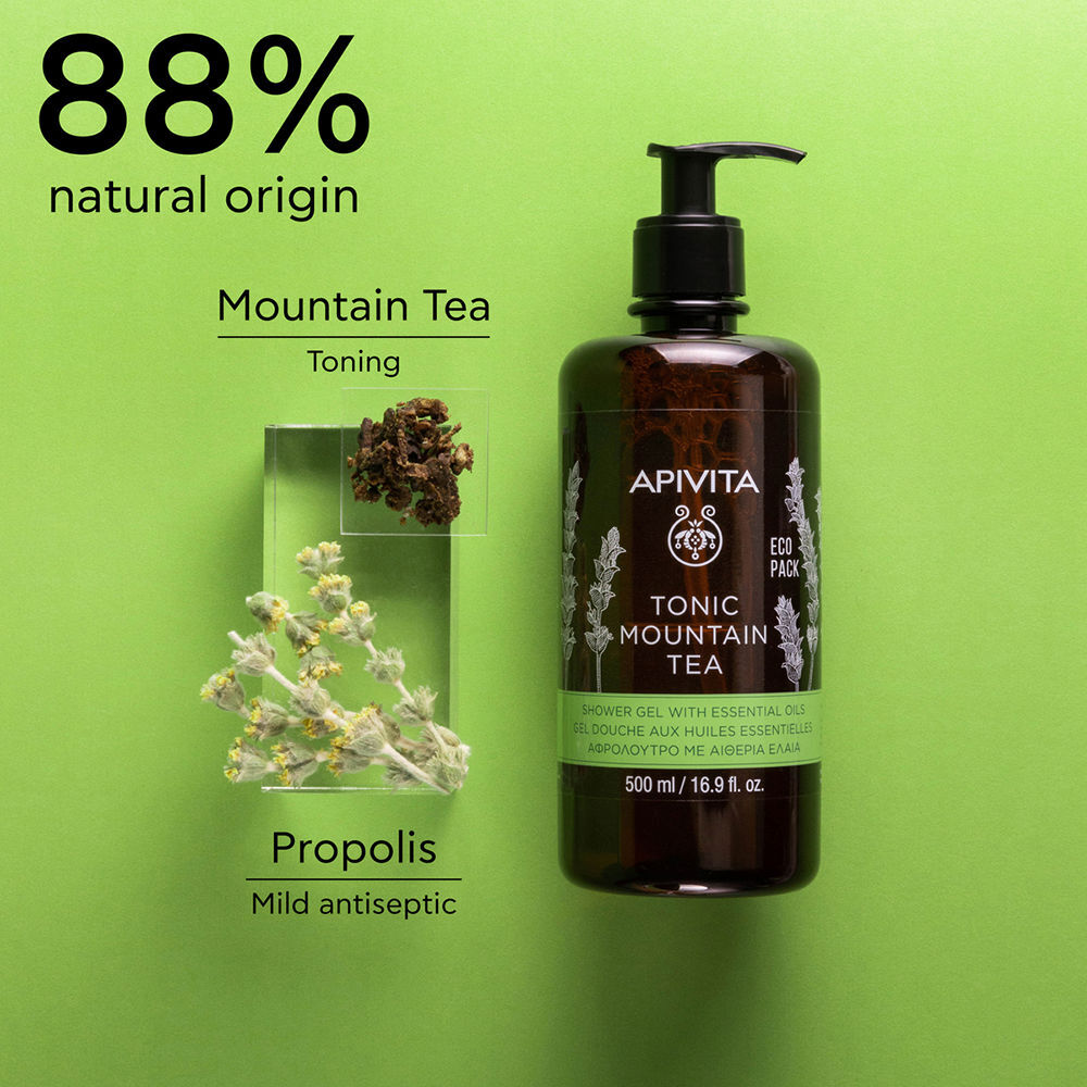 Apivita Tonic Mountain Tea Gel de bain au thé de montagne, propolis et huiles essentielles 500 ml
