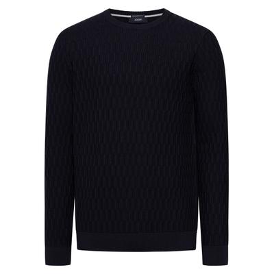 Rundhalspullover JOOP "Dapher", Herren, Gr. L, blau (dunkelblau), Strick, Obermaterial: 100% Baumwolle, unifarben, regular fit normal, Rundhals, Rippbündchen, Pullover Rundhalspullover, im strukturierten Design