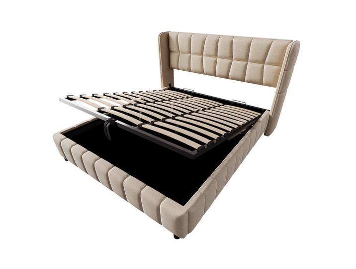 Oxeza Polsterbett 180/200 cm Beige mit Lattenrost und hydraulischer Stauraumfunktion, Mode, Rechteckig, 180x200 cm, Schlafzimmer, Betten, Polsterbetten