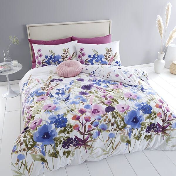 Catherine Lansfield Countryside Floral Duvet Set Pink Blue