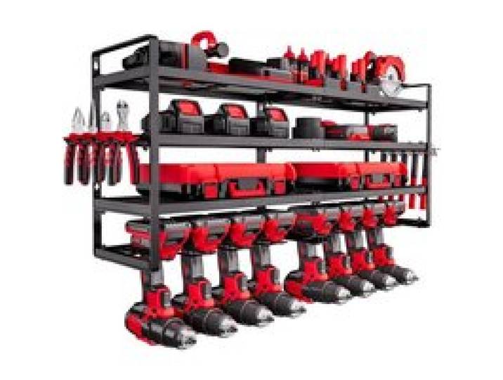 VEVOR Organiseur mural pour outils électriques, support de rangement à 4 niveaux avec 8 emplacements, porte-outils avec support de tournevis, étagère à outils pour garage, établi et atelier, noir