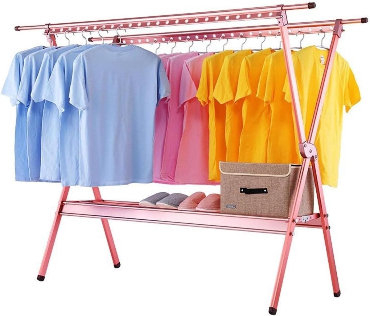 Verstelbaar en opvouwbaar droogrek voor kleding in zilver, hoogte 150-250 cm