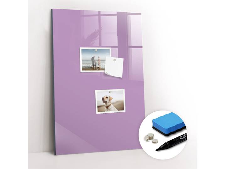 Magnetische Notiztafel - Schwarzer Marker + Schwamm + Magnete - 40 x 60 cm - Flieder