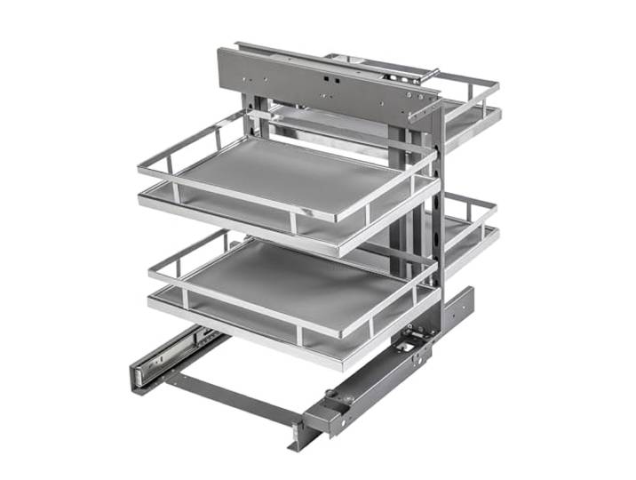 GTV Eckschrank-Auszug MOVIX PRO, Magic Corner Auszugsystem mit 4 Körben, Soft-Close Dämpfung, 24 kg Tragkraft, für 900 mm Korpus, min. 500 mm Front, Chrom Anthrazit