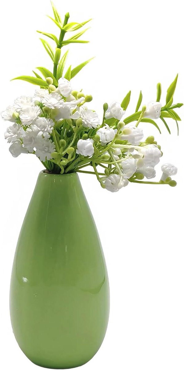 Elegante groene keramische mini vaas voor het schikken van bloemen, Hoogte: 10,5 cm