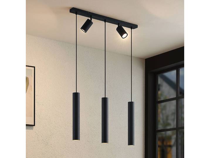 Hängelampe Sanad Lindby, dimmbar, schwarz, für Wohn- / Esszimmer, Metall, Modern, Pendelleuchte