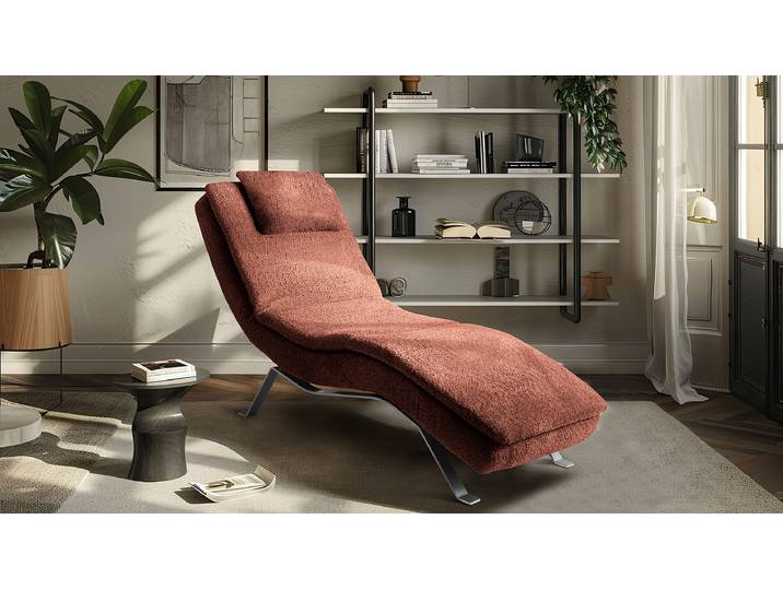 Relaxliege Kanan Rot Bouclé Stoff Abby Silber 65 x 65 x 171cm