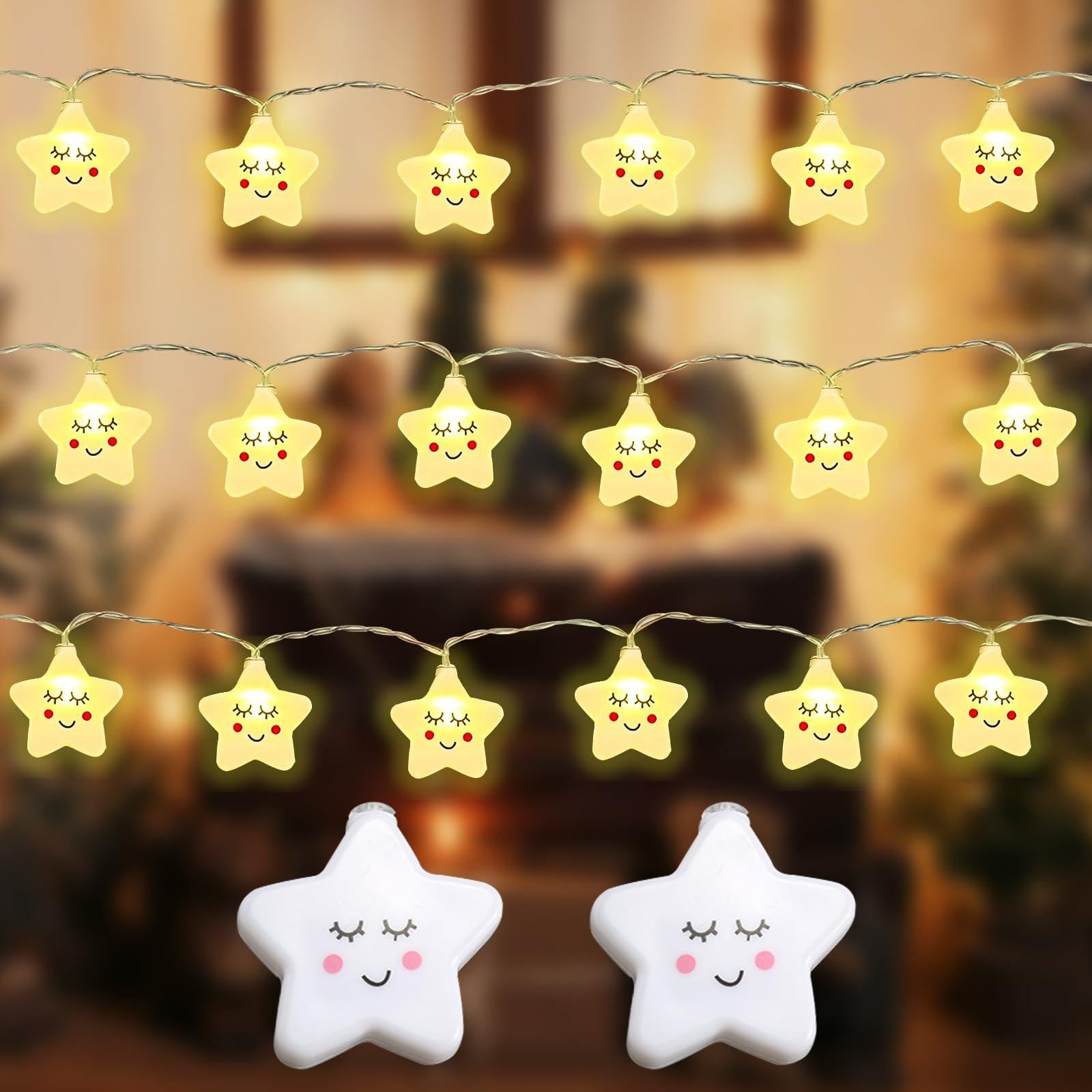 Dripio Lichtslingers met sterren, 3 meter, warmwit licht, 8 lichtstanden, kerstversiering