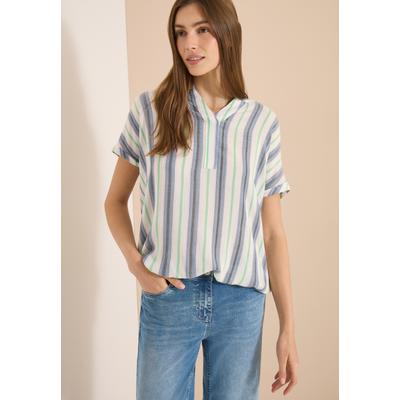 Kurzarmbluse CECIL, Damen, Gr. L (42), bunt (vanilleweiß), Stoff, 100% Viskose, gestreift, klassisch normal, Rundhals, Aufschlag, Blusen, im Streifen-Design