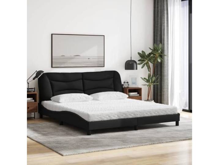 KTHLBRH Doppelbett mit Matratze, 180 x 200 cm, Schwarz Mit Stoff bezogen, PU-Schaum 22D, Härte H2 und H3, inklusive Kopfkissen