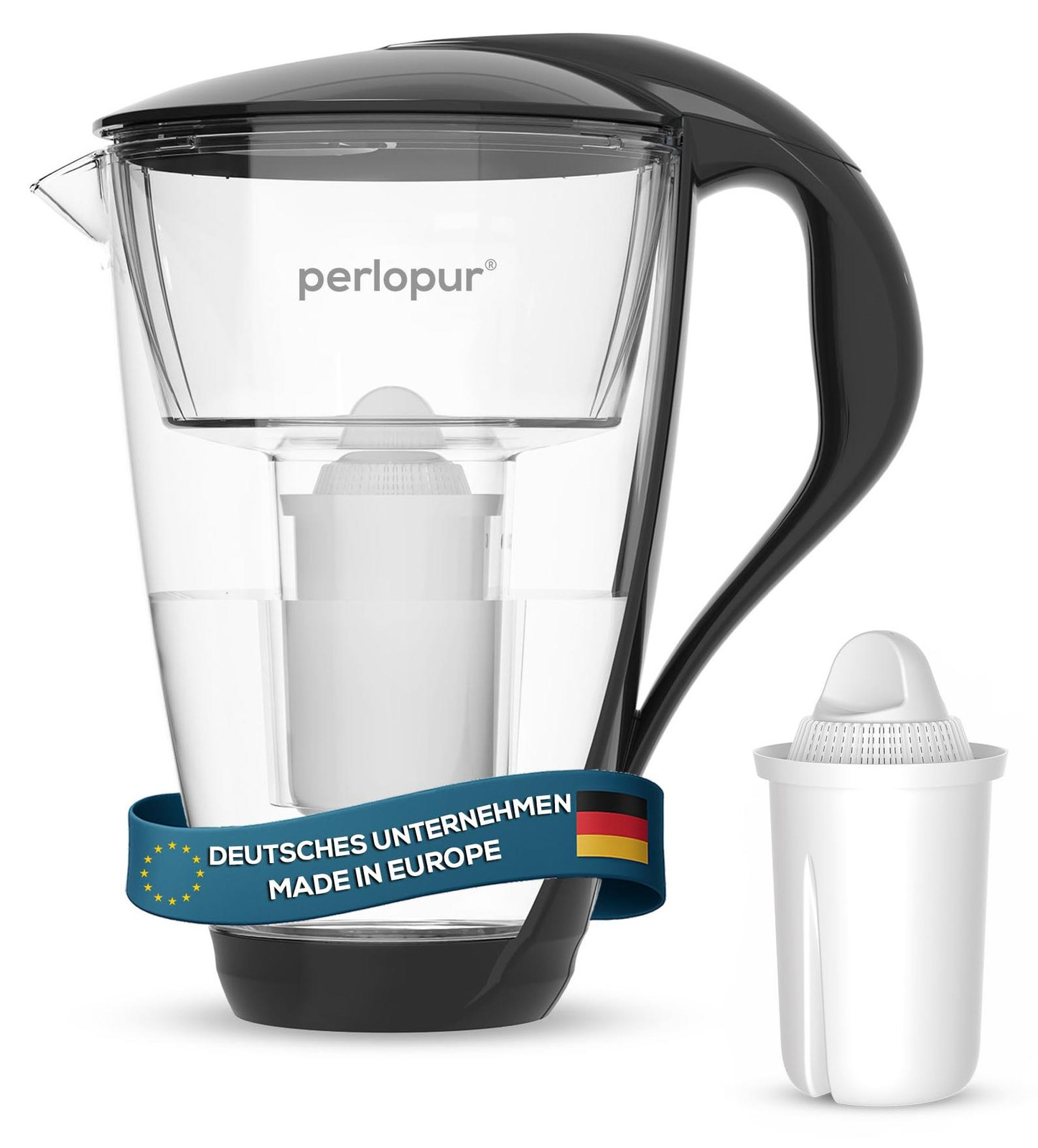 Dripio Glazen waterfilter, 2 liter, zwart, met 1 filterpatroon