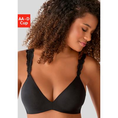Push-up-BH LASCANA, Damen, Gr. 75, Cup AA, schwarz, Microtouch, Obermaterial: 60% Polyamid, 35% Polyester, 5% Elasthan, BHs Push-up-BH, ohne Bügel, mit Spitzenträgern, bequemer BH, T-Shirt-BH, Racerback BH